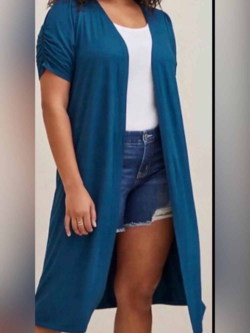 Torrid Long Open Duster Cardigan Lightweight Sweater Teal Blue Size Large GUC
